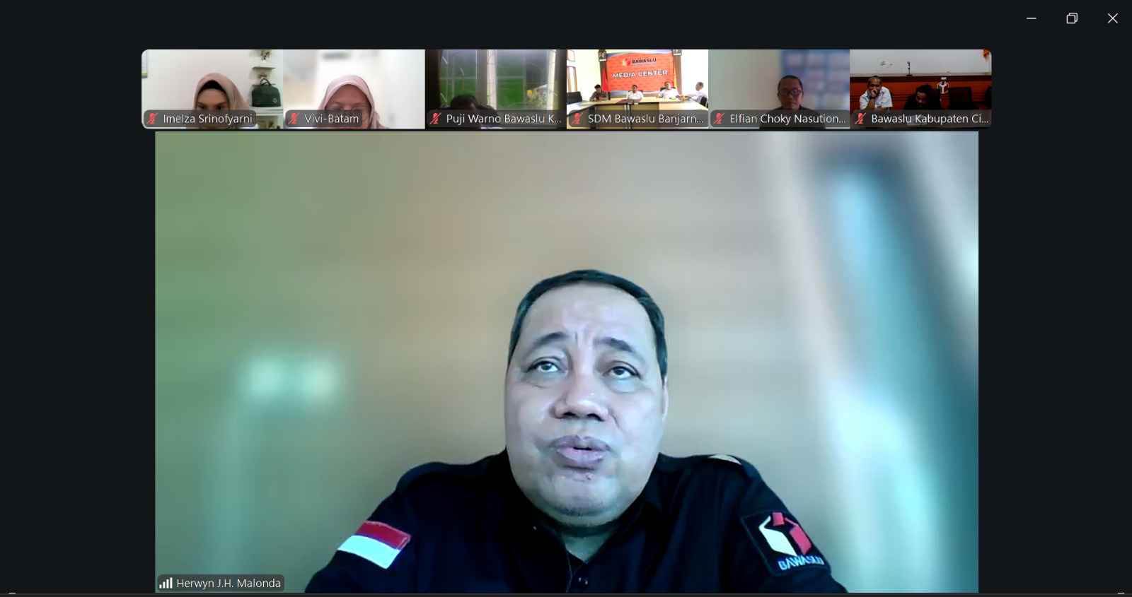 Anggota Bawaslu Herwyn J.H. Malonda dalam Rapat Koordinasi Jumat Sehati dan Jumpa Berlian melalui daring, Rabu (1/7/2026).